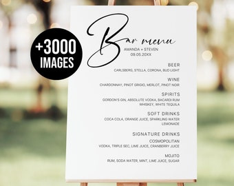 Bar Menu Template, Signature Drinks Sign, Minimalist Printable Bar Menu, Modern Editable Drink Menu Template, + 3000 Drink Images Included