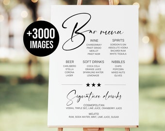 Minimalist Signature Drink Sign Bar Menu Template Printable Bar Menu, Modern Editable Drink Menu Template, +3000 drink images included