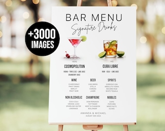 Signature Drink Sign, Wedding signature drinks, Bar Menu Template, Wedding Signature Cocktail sign, Cocktail menu +230 Cocktails +300 Images