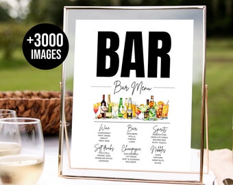 Wedding Bar Menu, Bar sign with photo, Bar menu with picture, Wedding menu sign, Bar menu sign, Bar menu template, +3000 drink images