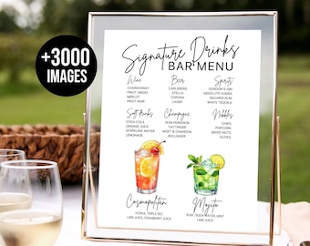 Bar Menu Template Modern Editable Drink Menu Template Minimalist Printable Bar Menu Signature Drinks Sign, + 3000 Drink Images Included