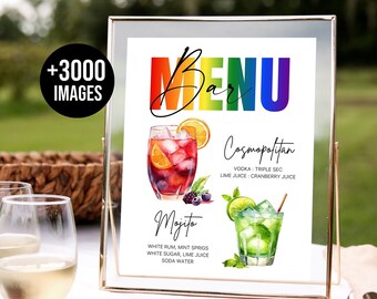 LGBTQ Pride Bar Menu Sign, LGBTQ Pride Sign, Signature Drink Sign Template, Signature Cocktail Sign, Pride Bar Menu Sign +3000 drink images