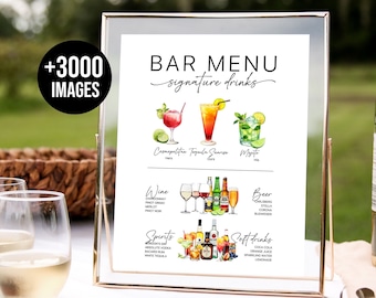 Bar Menu Template Signature Drinks Sign Minimalist Printable Bar Menu Modern Editable Drink Menu Template Barsign, + 3000 Drink Images