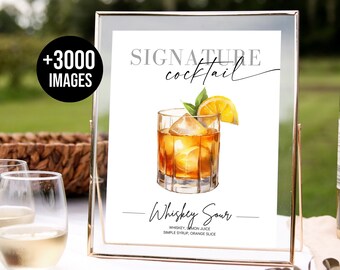 His and her cocktail sign, wedding his hers cocktail drink sign, single signature drink menu signs, Signature drink Sign, +3000 Drink Images