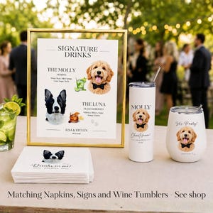 Pet Wedding Napkins Custom Dog Cocktail Napkins Personalized Pet Portrait Napkins 1-4 Pets Wedding Bar Decor Custom Pet Portrait Napkins afbeelding 13