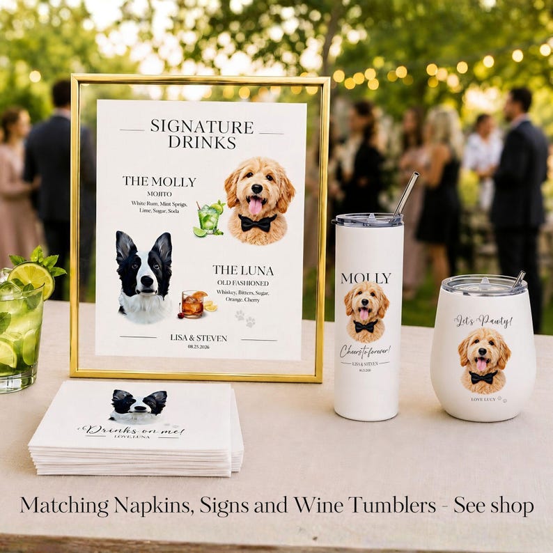 Pet Wedding Napkins Custom Dog Cocktail Napkins Personalized Pet Portrait Napkins 1-4 Pets Wedding Bar Decor Custom Pet Portrait Napkins afbeelding 13