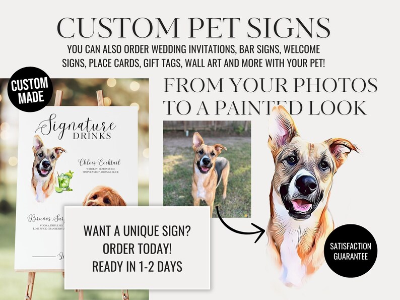 Dog Of Honor | Custom Digital Pet Portrait Wedding Sign | Signature Drink Sign | Signature Cocktail Sign Dog | Pet Wedding Decor