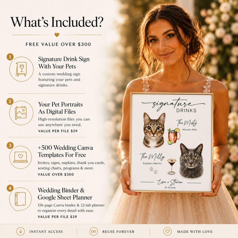 Custom Pet Signature Drink Sign Dog Portrait Bar Menu Wedding Bar Menu Sign with Dog Cocktail Drink Sign Wedding Drink Sign with 1-4 Pets image 12