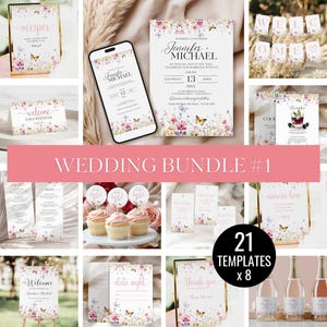 Wedding Bundle, Wildflower Wedding Bundle, Wedding Invitation, Save the date Invites, Welcome Signs, + Bridal Shower Signs, games and Cards