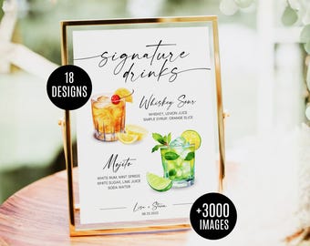 Engagement Party Bar Menu Template Signature Drink Sign Canva Editable Canva Rehearsal Dinner Drink Signage Wedding Bar Decor Bar Menu Sign