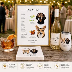 Custom Pet Signature Drink Sign Dog Portrait Bar Menu Wedding Bar Menu Sign with Dog Cocktail Drink Sign Wedding Drink Sign with 1-4 Pets image 18