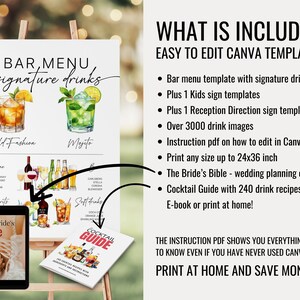 Bar Menu Template, Modern Editable Drink Menu Template, Minimalist Printable Bar Menu, Signature Drinks Sign, + 3000 Drink Images Included