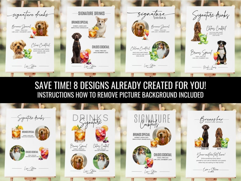 Create bar menus with signature drinks with this template. Over 3000 watercolor cocktail and drink images included.