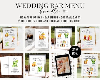 Bar Menu Signature Drinks Sign Cocktail Card Recipes His and Her Drinks Modern Bar Menu Sign Wedding Drink Template+3000 Images WT85