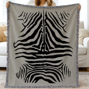 Luxury Zebra Print Woven Cotton Blanket: Boho Safari Throw with Fringe