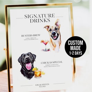 Dog Of Honor | Custom Digital Pet Portrait Wedding Sign | Signature Drink Sign | Signature Cocktail Sign Dog | Pet Wedding Decor