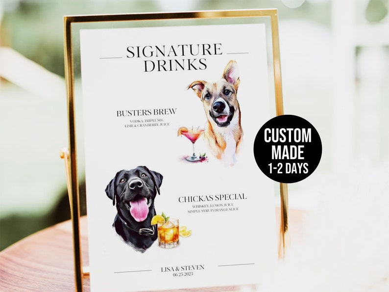 Dog Of Honor | Custom Digital Pet Portrait Wedding Sign | Signature Drink Sign | Signature Cocktail Sign Dog | Pet Wedding Decor