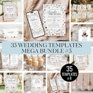 Wildblumen-Hochzeitspaket: Moderne Mega-Vorlagen für Einladungen, Save the Dates, Willkommensschilder & Brautpartykarten, Blumenhochzeit