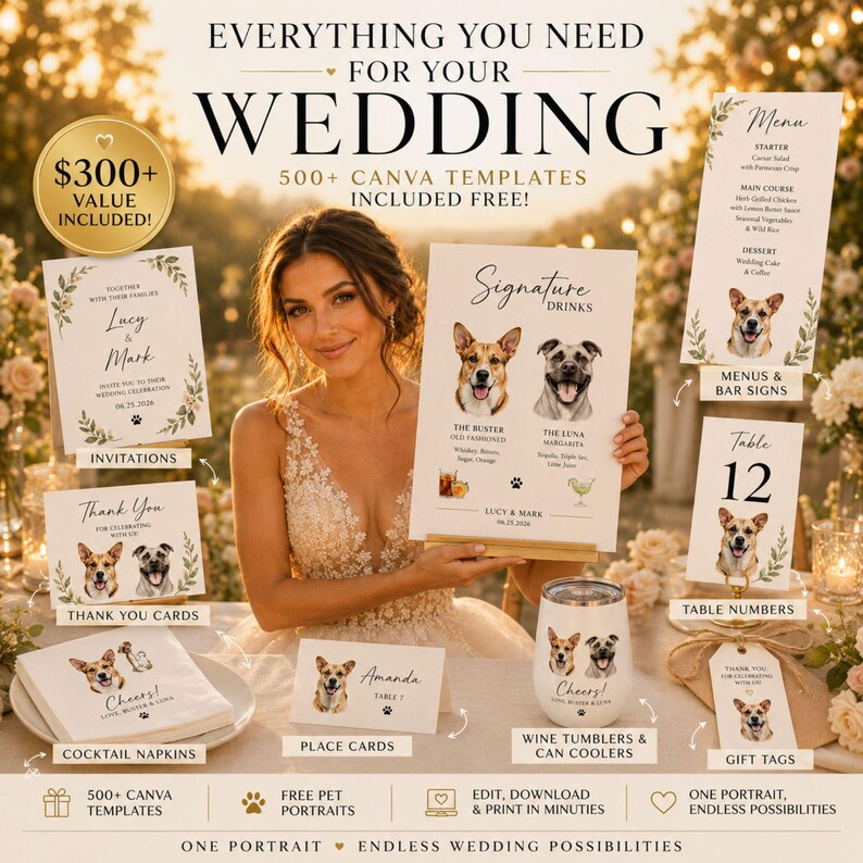 Custom Pet Signature Drink Sign Dog Portrait Bar Menu Wedding Bar Menu Sign with Dog Cocktail Drink Sign Wedding Drink Sign with 1-4 Pets image 13