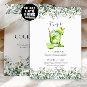 Cocktail Drink Cards con eucalipto, Cocktail Recipe Cards, Modello Modificabile Cocktail Recipe Cards DIY Recipe Cards +3000 Bevande
