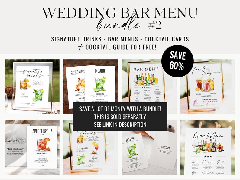 Bar menu bundle for your wedding bar.