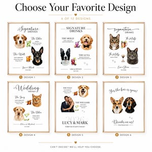 Custom Pet Signature Drink Sign Dog Portrait Bar Menu Wedding Bar Menu Sign with Dog Cocktail Drink Sign Wedding Drink Sign with 1-4 Pets image 7