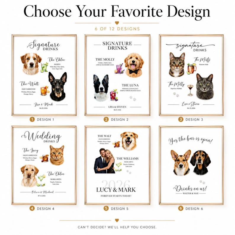 Custom Pet Signature Drink Sign Dog Portrait Bar Menu Wedding Bar Menu Sign with Dog Cocktail Drink Sign Wedding Drink Sign with 1-4 Pets image 7