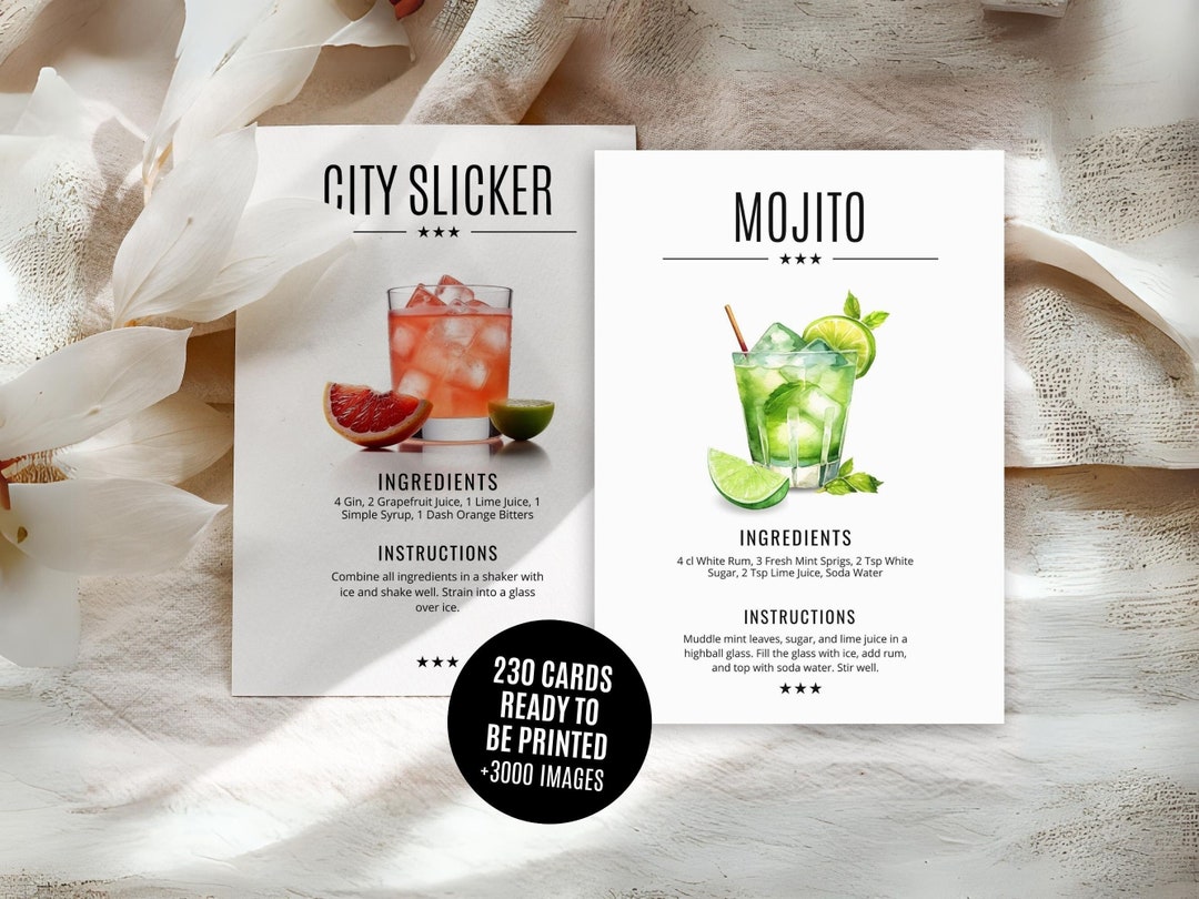 Drink Recipe Cards Template Editable Cocktail Recipe Template Cards