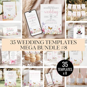 35 Wildblumen-Hochzeitsvorlagen im Bundle: Mega-Hochzeitseinladungen, Save the Dates, Willkommensschilder & Brautduschenkarten, florale Einladungen