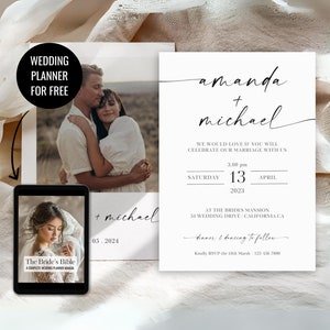 Modern Wedding Invitation Template with Photo and Elegant Glyph Fonts - Personalized and Minimalist Invites for Your Special Day! WT85