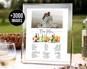 Photo Bar Sign Bar Menu Sign with Picture Bar Menu Template with Photo Portrait Drink Menu Template Watercolor menu +3000 Drink Images