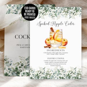 Cocktail Recipe Cards, Drink Recipe Canva Templates, Editable Printable Drink Recipe Cards, Weddings Party DIY Eucalyptus Card  +3000 Drinks