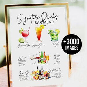Signature Drinks Sign and Bar Menu Template Minimalist Printable Bar Menu Modern Editable Drink Menu Template Barsign + 3000 Drink Images