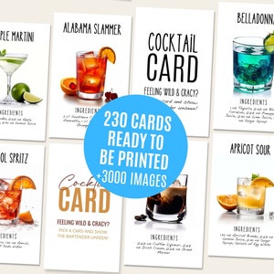 Cocktail Recipe Cards Template 230 Editable Drink Recipe Cards Instant Download Cocktail Cards DIY Recipe Drink Cards +3000 Drink Images