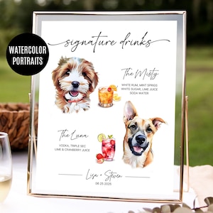 Watercolor Pet Portrait Signature Drink Sign: Custom Wedding Bar Menu (Digital Download)