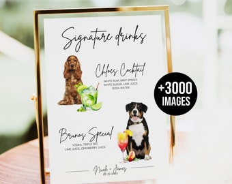 Signature Drink Sign Signature Cocktail Sign Dog Dog Signature Drink Cocktail Sign Pet Pet Wedding Bar Menu Pet Sign +3000 Drink Images