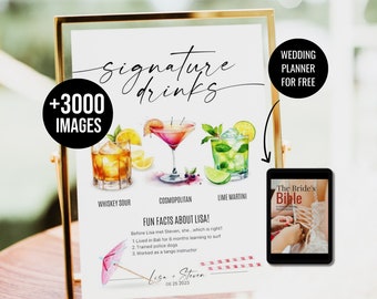 Signature Drinks, His and her drinks, Wedding Bar Sign, Bar Menu Sign, Signature Cocktail Menu, Bride Groom Drink Menu 3000+ Drink Images