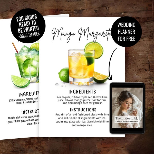 Drink Recipe Card Template Editable Canva Bar Menu Cocktail Recipe Cards DIY Printable Drink Cards Cocktail Cards Sign  3000+ Images WT85