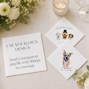 Pet Wedding Napkins Custom Dog Cocktail Napkins Personalized Pet Portrait Napkins 1-4 Pets Wedding Bar Decor Custom Pet Portrait Napkins afbeelding 20