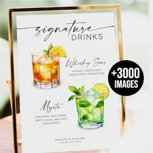Signature Drink Sign, Bar Menu Template, His and her drink sign, Minimalist Bar Menu, Bride Groom, Drink recipes, 3000+ Drink Images
