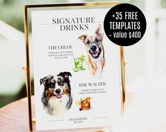 Custom dog signature drink sign Custom Pet signature drink menu Pet Signature cocktail sign Dog drink sign Pet drink sign Dog cocktail