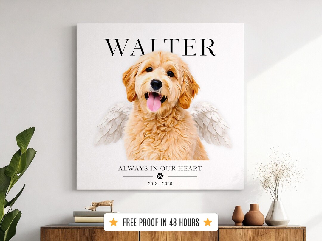 Pet Memorial Portrait With Angel Wings Custom Dog Memorial Portrait Pet ...