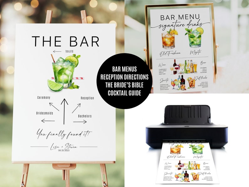 Bar Menu Template, Modern Editable Drink Menu Template, Minimalist Printable Bar Menu, Signature Drinks Sign, + 3000 Drink Images Included