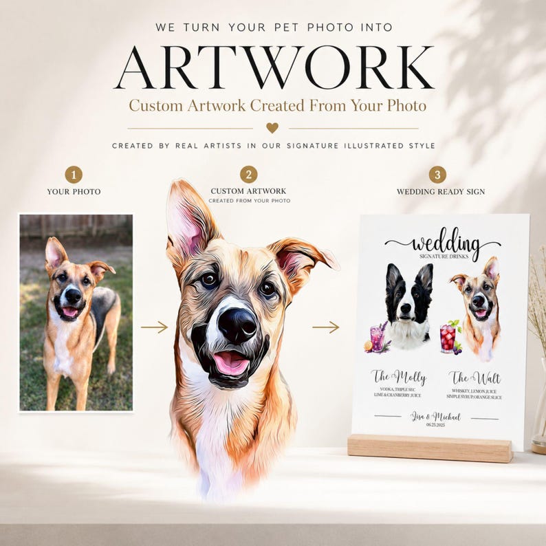 Custom Pet Signature Drink Sign Dog Portrait Bar Menu Wedding Bar Menu Sign with Dog Cocktail Drink Sign Wedding Drink Sign with 1-4 Pets image 2