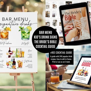 Bar Menu Template, Modern Editable Drink Menu Template, Minimalist Printable Bar Menu, Signature Drinks Sign, + 3000 Drink Images Included
