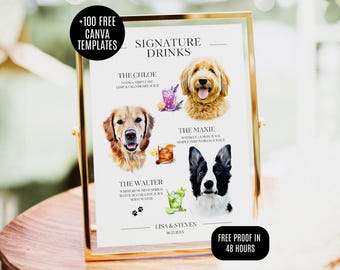 Custom Pet Signature Drink Sign Dog Portrait Bar Menu Wedding Bar Menu Sign with Dog Cocktail Drink Sign Wedding Drink Sign for Pet Lovers
