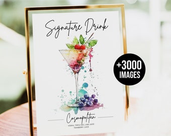 His and Her Signature Drinks Sign Template, Wedding Bar Menu Sign, Signature Drinks Sign Template, Cocktail menu sign, +3000 Drink Images
