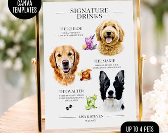 Custom Pet Signature Drink Sign Dog Portrait Bar Menu Wedding Bar Menu Sign with Dog Cocktail Drink Sign Wedding Drink Sign with 1-4 Pets