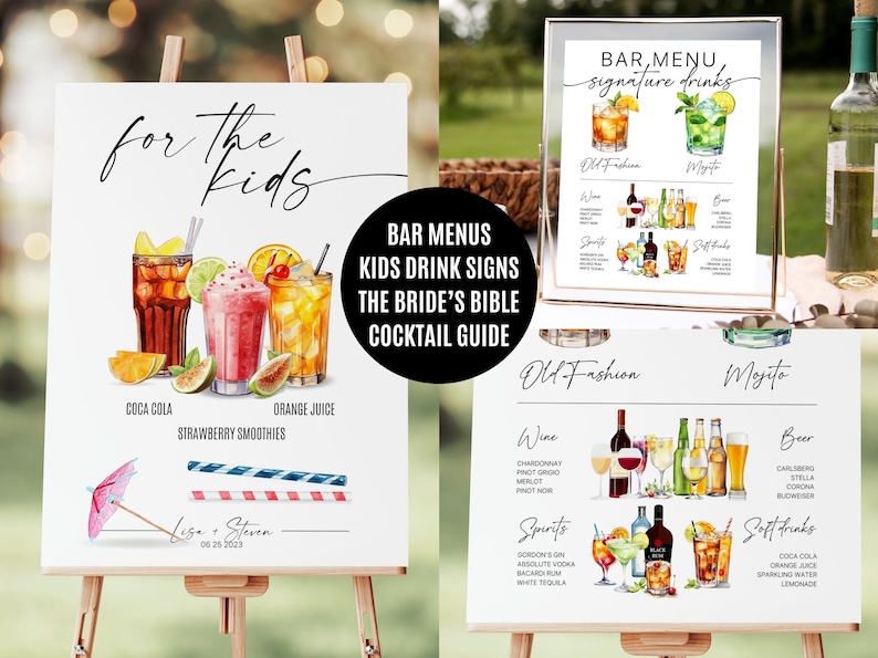 Bar Menu Template, Modern Editable Drink Menu Template, Minimalist Printable Bar Menu, Signature Drinks Sign, + 3000 Drink Images Included