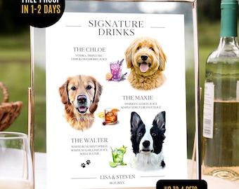 Bar Menu List Pet Signature Drink Sign Wedding Bar Menu Printable Pet Cocktail Menu Wedding Decor Custom Wedding Sign Bridal Shower Bar Menu